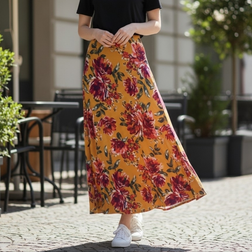 Cato Floral Mustard Yellow Maxi Skirt
